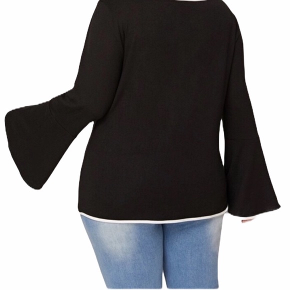 Plus bell sleeve sweater top black white top - Picture 2 of 4